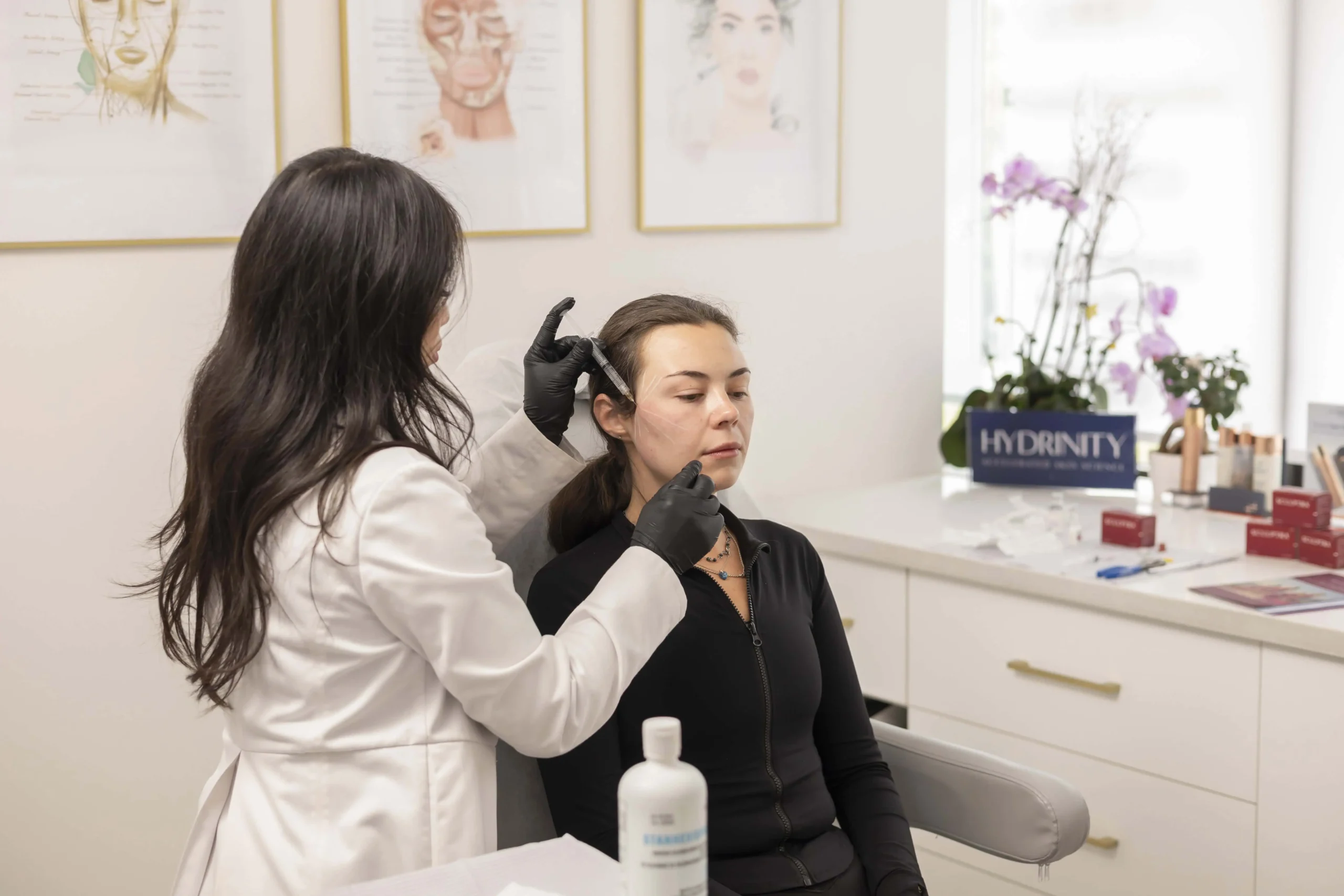 Close-up of acupuncture needles placed for therapeutic wellness treatment