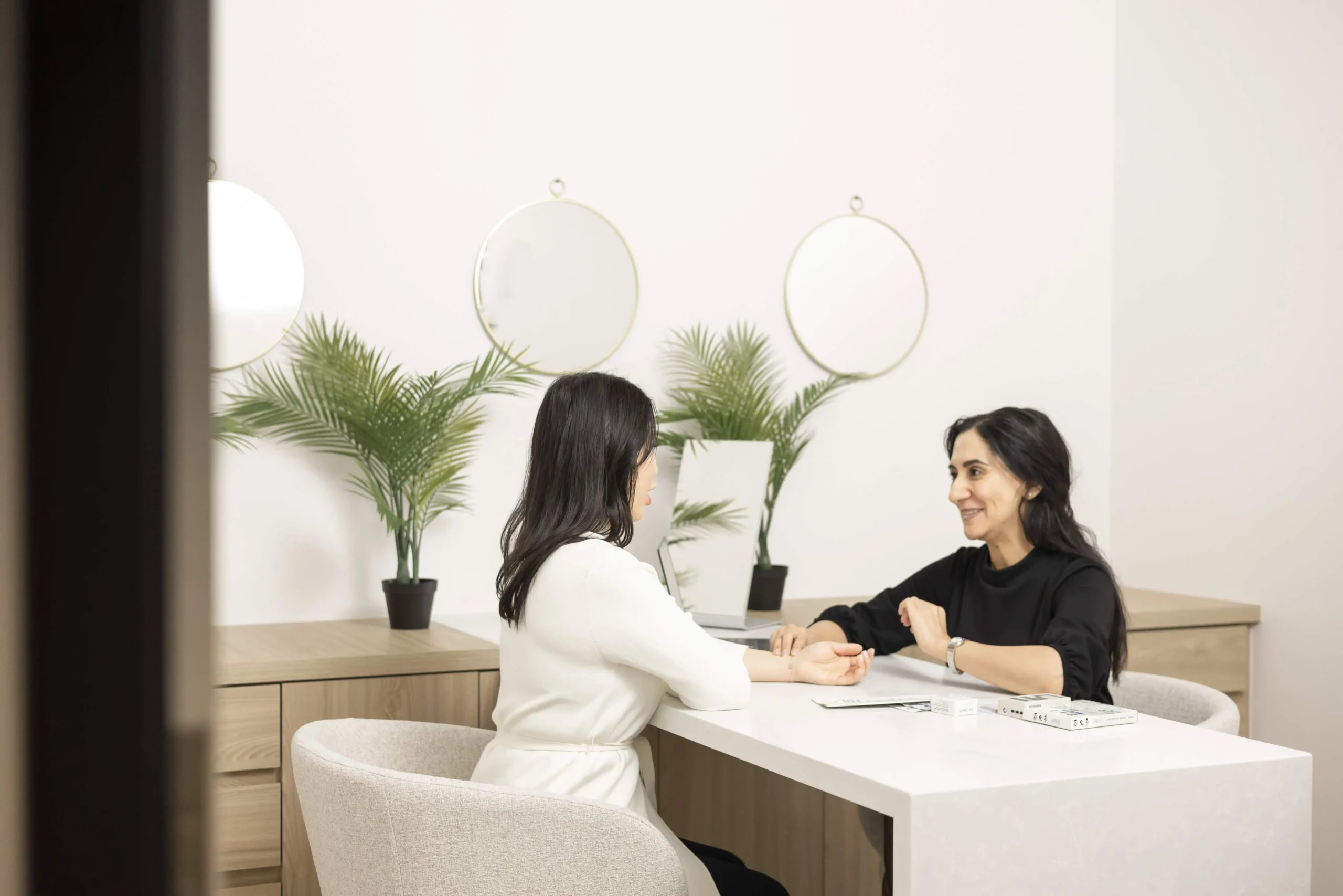 Client meeting with practitioner for health and wellness consultation